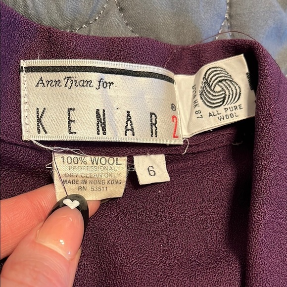 Ann Tjian for Kenar 2 Vintage Wool Purple plum burgundy button‎ down shirt Dress - Picture 3 of 4